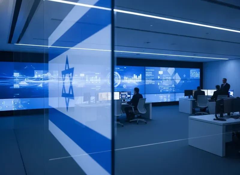 חדר חדשות מודרני עם תצוגות בזמן אמת